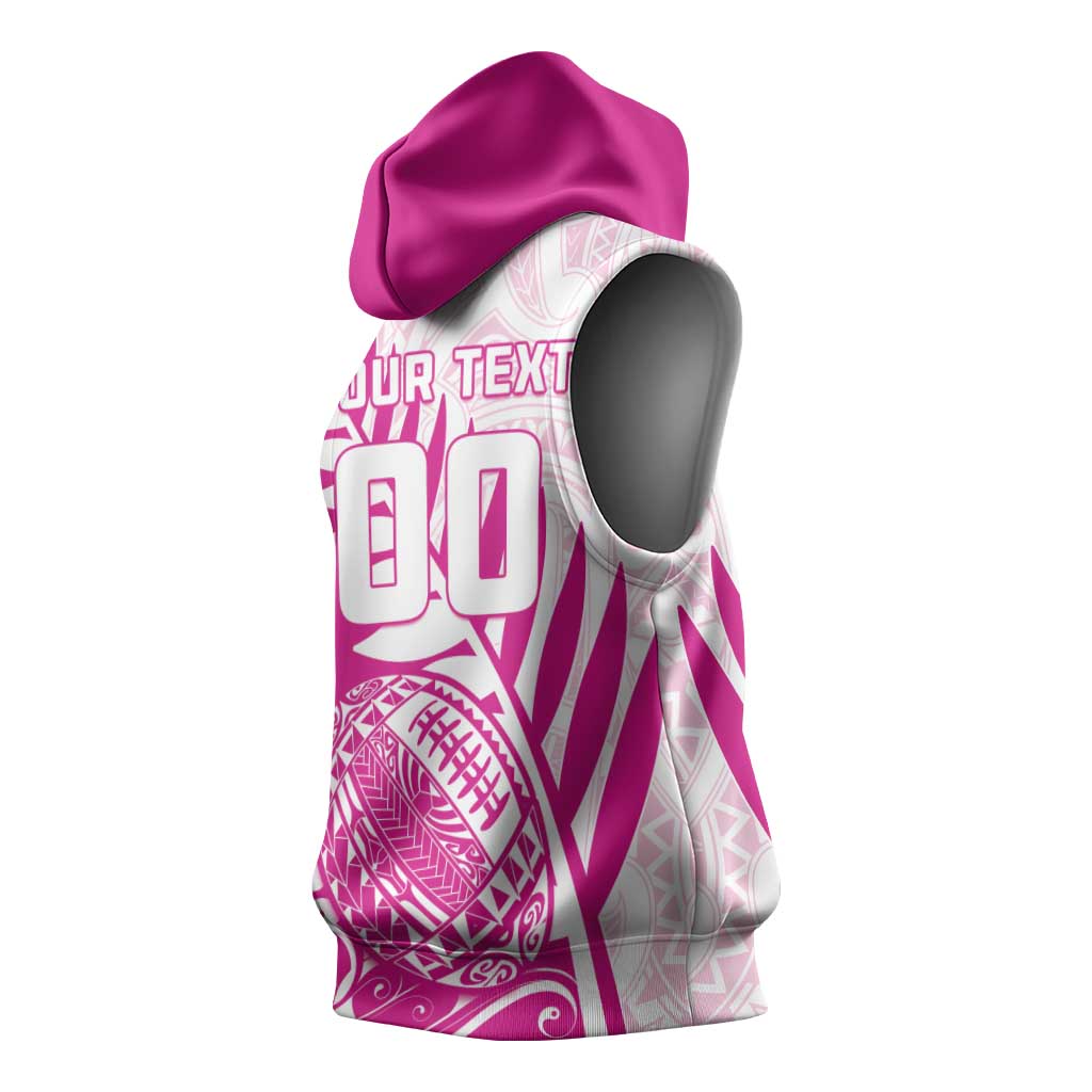 Custom New Zealand Rugby Silver Fern Sleeveless Hoodie Aotearoa Maori Pink Version - Polynesian Pride