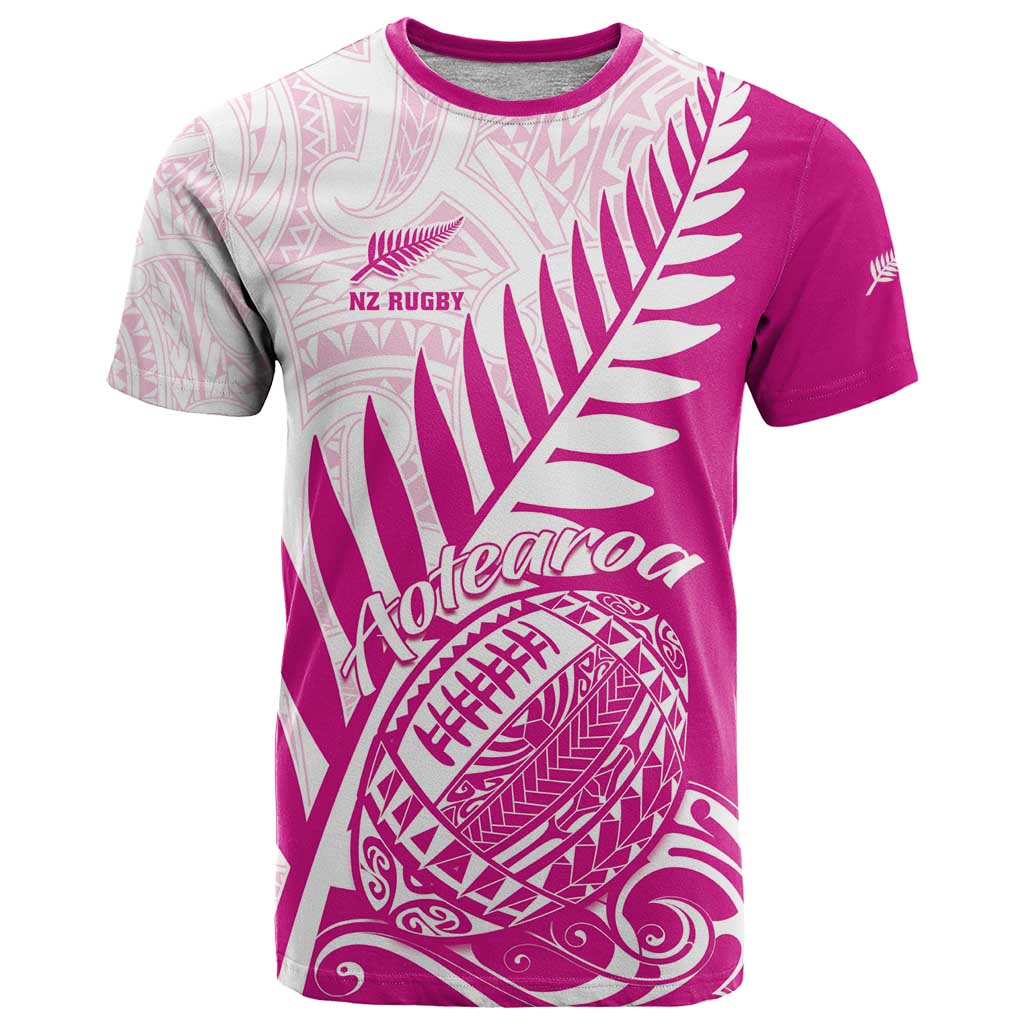 Custom New Zealand Rugby Silver Fern T Shirt Aotearoa Maori Pink Version - Polynesian Pride