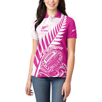 Custom New Zealand Rugby Silver Fern Women Polo Shirt Aotearoa Maori Pink Version - Polynesian Pride