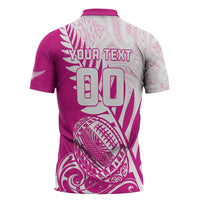 Custom New Zealand Rugby Silver Fern Zipper Polo Shirt Aotearoa Maori Pink Version - Polynesian Pride