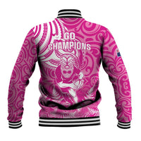 New Zealand Silver Fern Rugby All Pink Baseball Jacket Maori Tiki Player With Ta Moko Tribal - Polynesian Pride