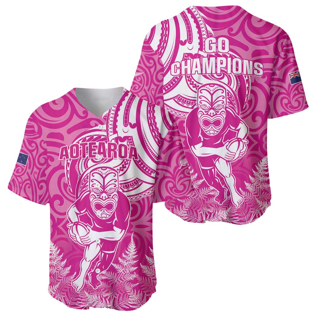 New Zealand Silver Fern Rugby All Pink Baseball Jersey Maori Tiki Player With Ta Moko Tribal - Polynesian Pride