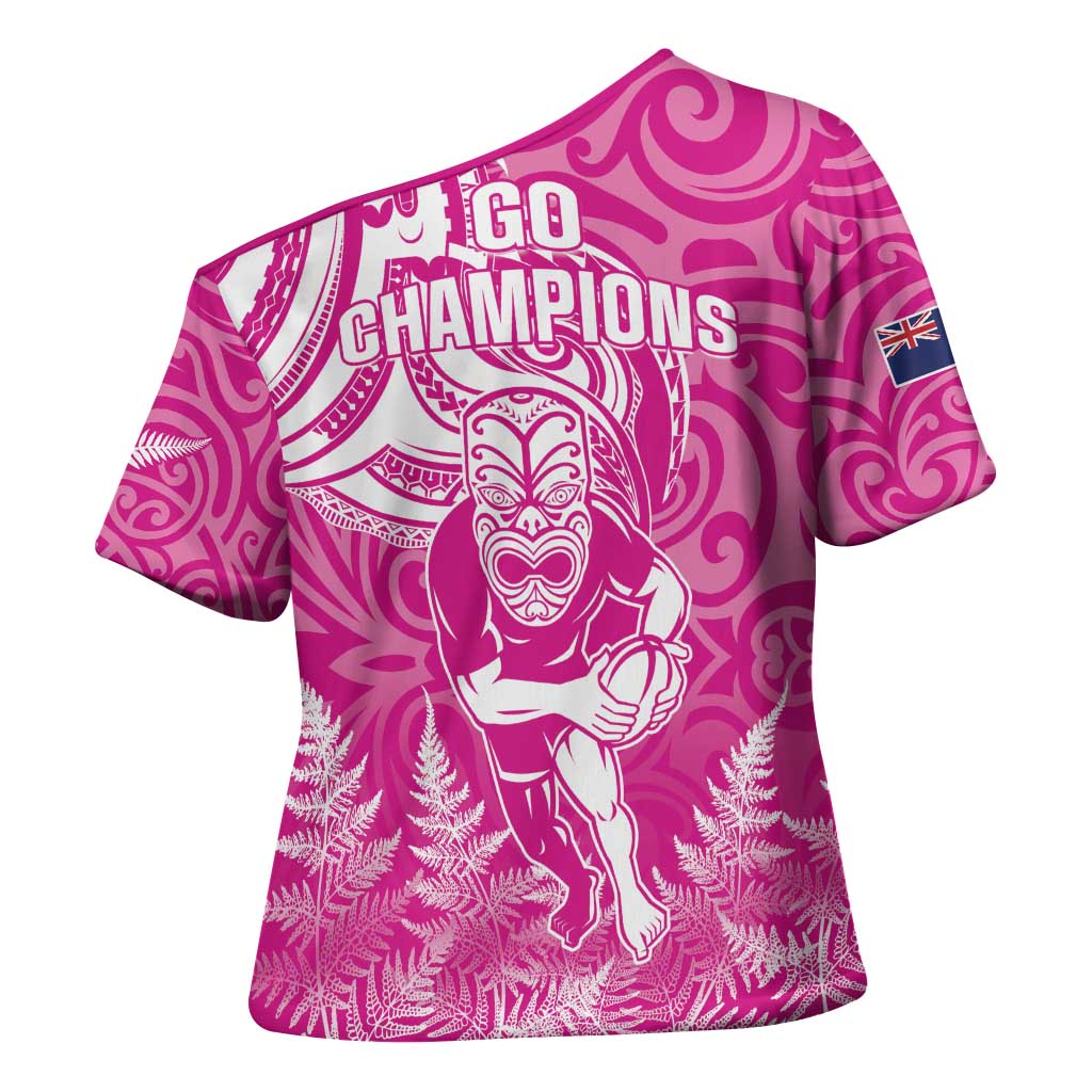New Zealand Silver Fern Rugby All Pink Cross Shoulder Shirt Maori Tiki Player With Ta Moko Tribal - Polynesian Pride