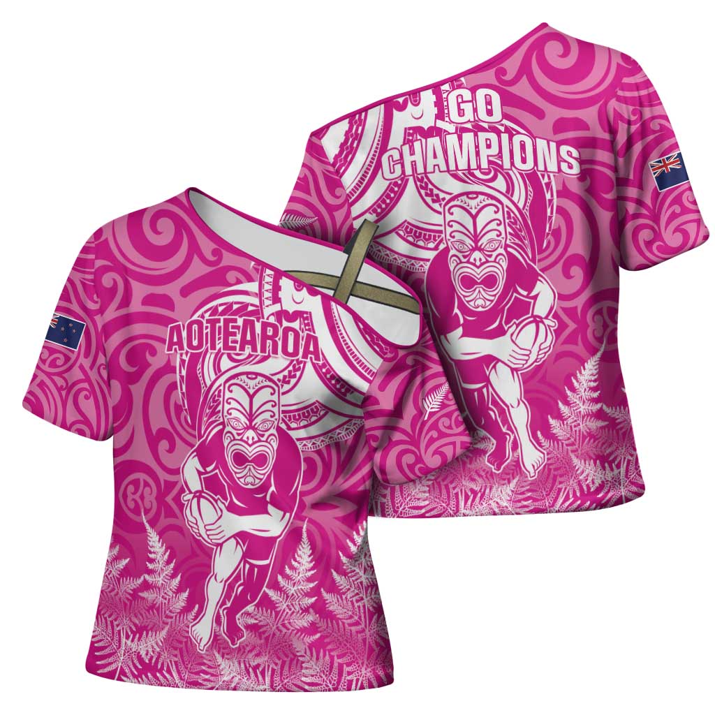 New Zealand Silver Fern Rugby All Pink Cross Shoulder Shirt Maori Tiki Player With Ta Moko Tribal - Polynesian Pride