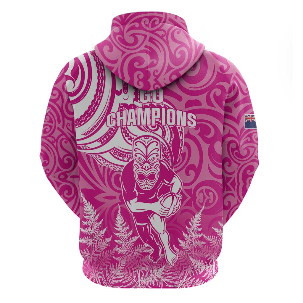 New Zealand Silver Fern Rugby All Pink Hoodie Maori Tiki Player With Ta Moko Tribal - Polynesian Pride