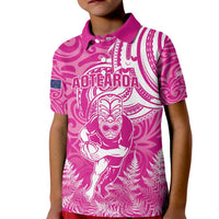New Zealand Silver Fern Rugby All Pink Kid Polo Shirt Maori Tiki Player With Ta Moko Tribal - Polynesian Pride