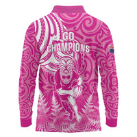 New Zealand Silver Fern Rugby All Pink Long Sleeve Polo Shirt Maori Tiki Player With Ta Moko Tribal - Polynesian Pride