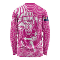 New Zealand Silver Fern Rugby All Pink Long Sleeve Shirt Maori Tiki Player With Ta Moko Tribal - Polynesian Pride