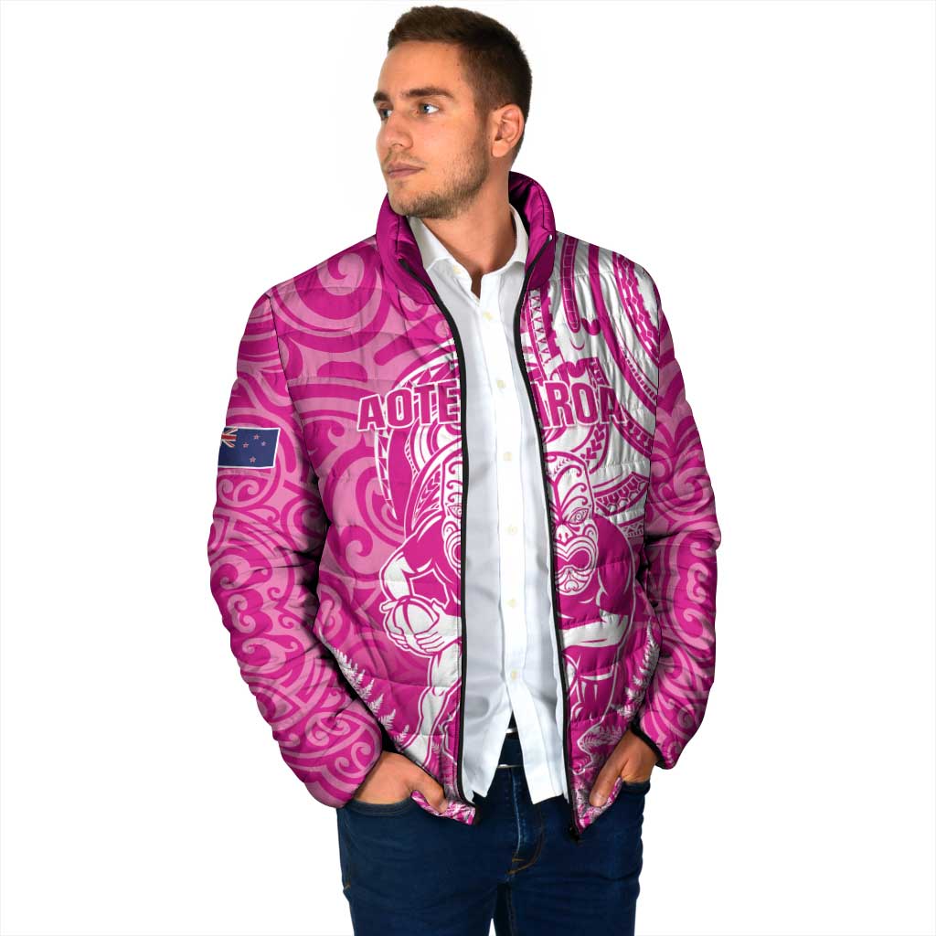 New Zealand Silver Fern Rugby All Pink Padded Jacket Maori Tiki Player With Ta Moko Tribal - Polynesian Pride