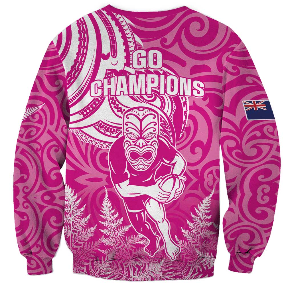 New Zealand Silver Fern Rugby All Pink Sweatshirt Maori Tiki Player With Ta Moko Tribal - Polynesian Pride