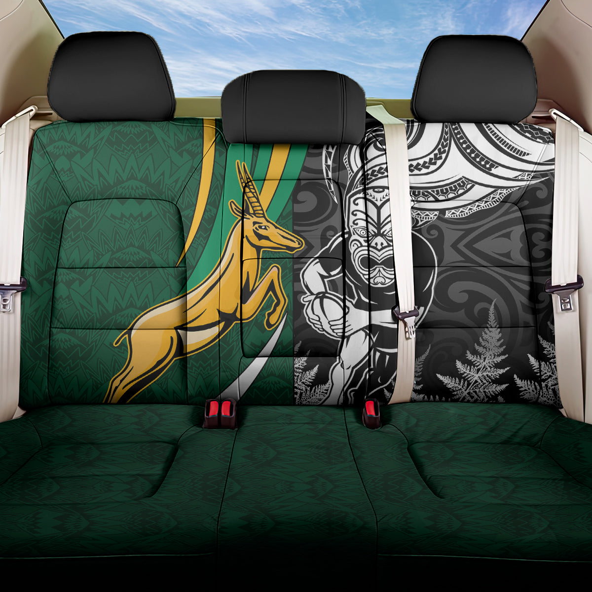 New Zealand and South Africa Rugby Back Car Seat Cover Silver Fern Protea Pattern World Cup 2023