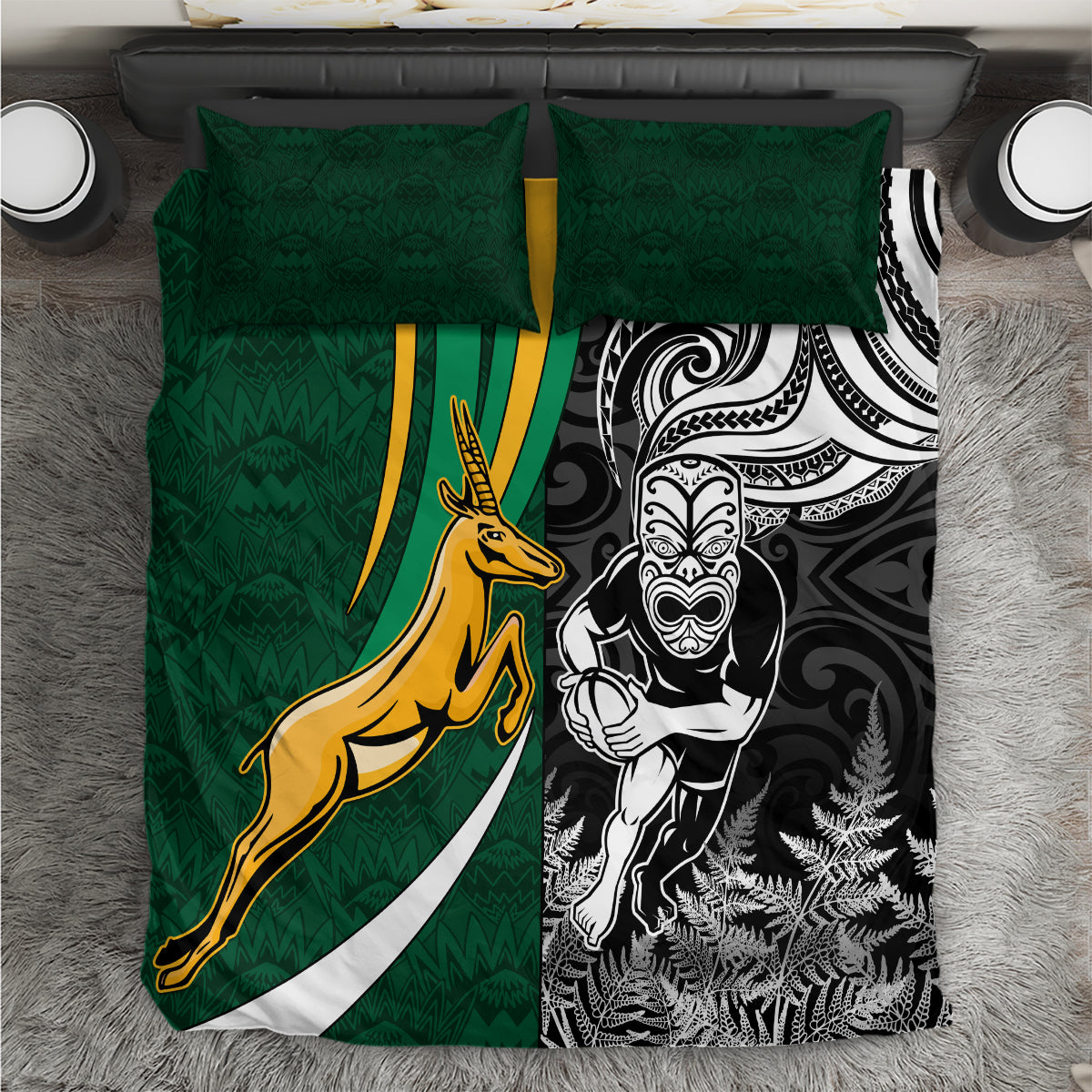 New Zealand and South Africa Rugby Bedding Set Silver Fern Protea Pattern World Cup 2023 LT01 Art - Polynesian Pride
