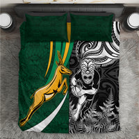 New Zealand and South Africa Rugby Bedding Set Silver Fern Protea Pattern World Cup 2023 LT01 Art - Polynesian Pride