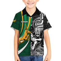 Custom New Zealand and South Africa Rugby Family Matching Off Shoulder Maxi Dress and Hawaiian Shirt Silver Fern Protea Pattern World Cup 2023 LT01 Son's Shirt Art - Polynesian Pride