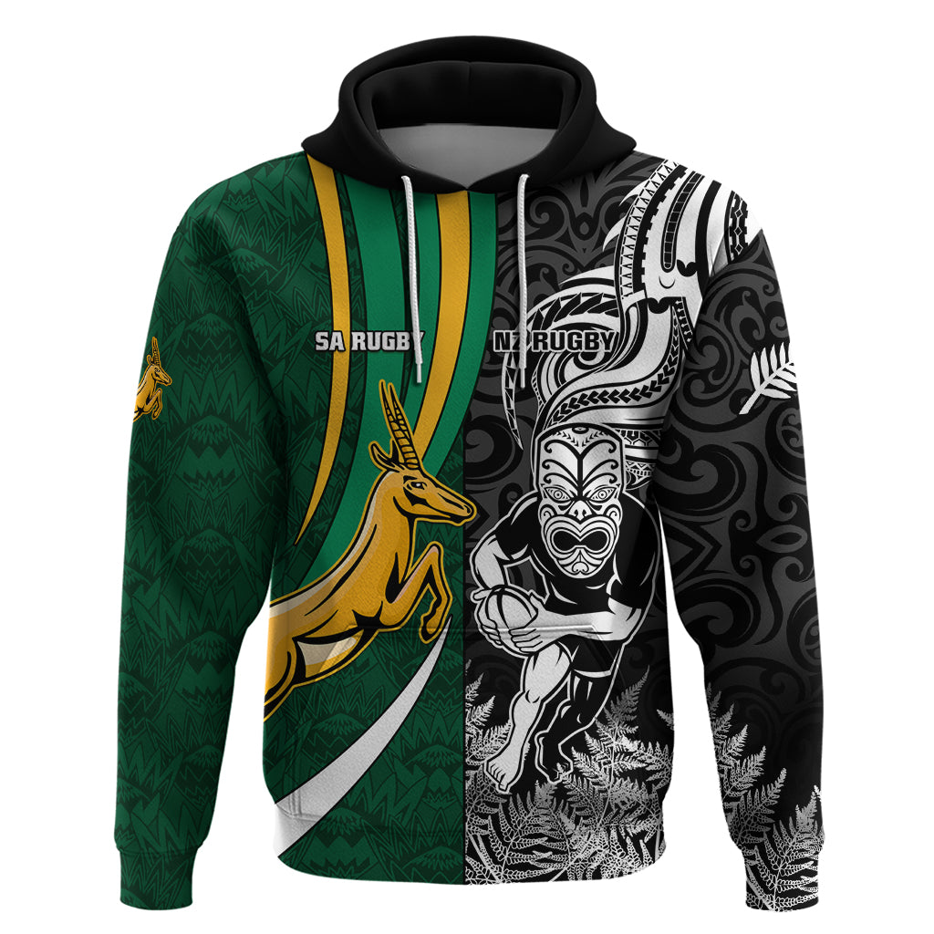 Custom New Zealand and South Africa Rugby Hoodie Silver Fern Protea Pattern World Cup 2023 LT01 Pullover Hoodie Art - Polynesian Pride