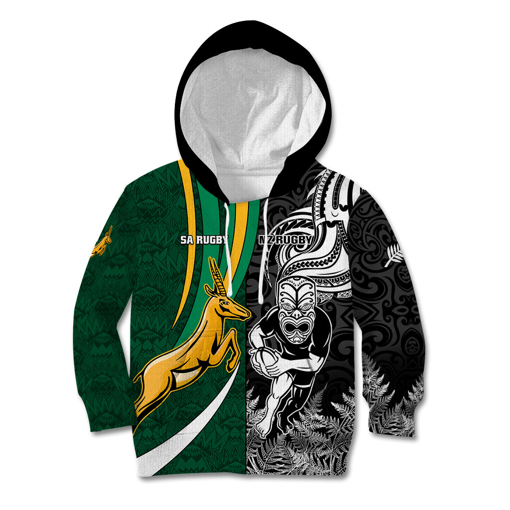 Custom New Zealand and South Africa Rugby Kid Hoodie Silver Fern Protea Pattern World Cup 2023 LT01 Art - Polynesian Pride