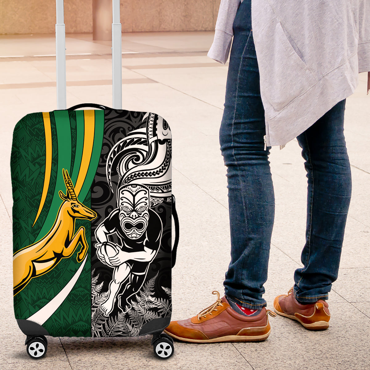 New Zealand and South Africa Rugby Luggage Cover Silver Fern Protea Pattern World Cup 2023 LT01 Art - Polynesian Pride