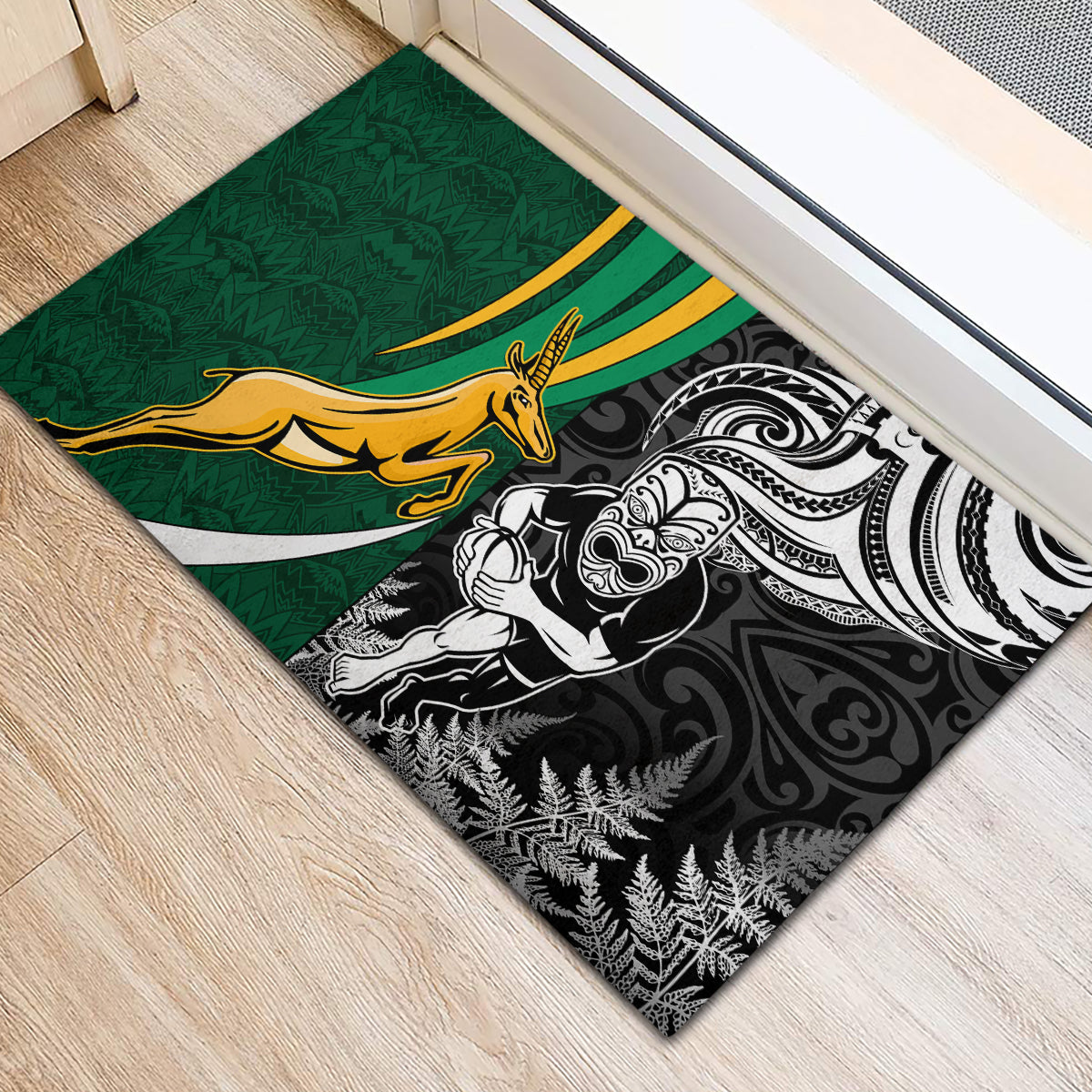 New Zealand and South Africa Rugby Rubber Doormat Silver Fern Protea Pattern World Cup 2023 LT01 - Polynesian Pride