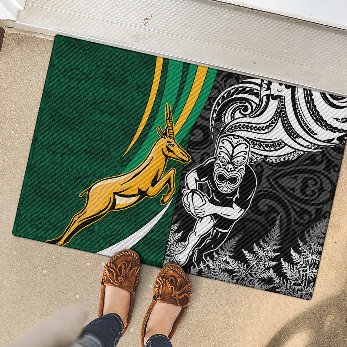New Zealand and South Africa Rugby Rubber Doormat Silver Fern Protea Pattern World Cup 2023 LT01 - Polynesian Pride