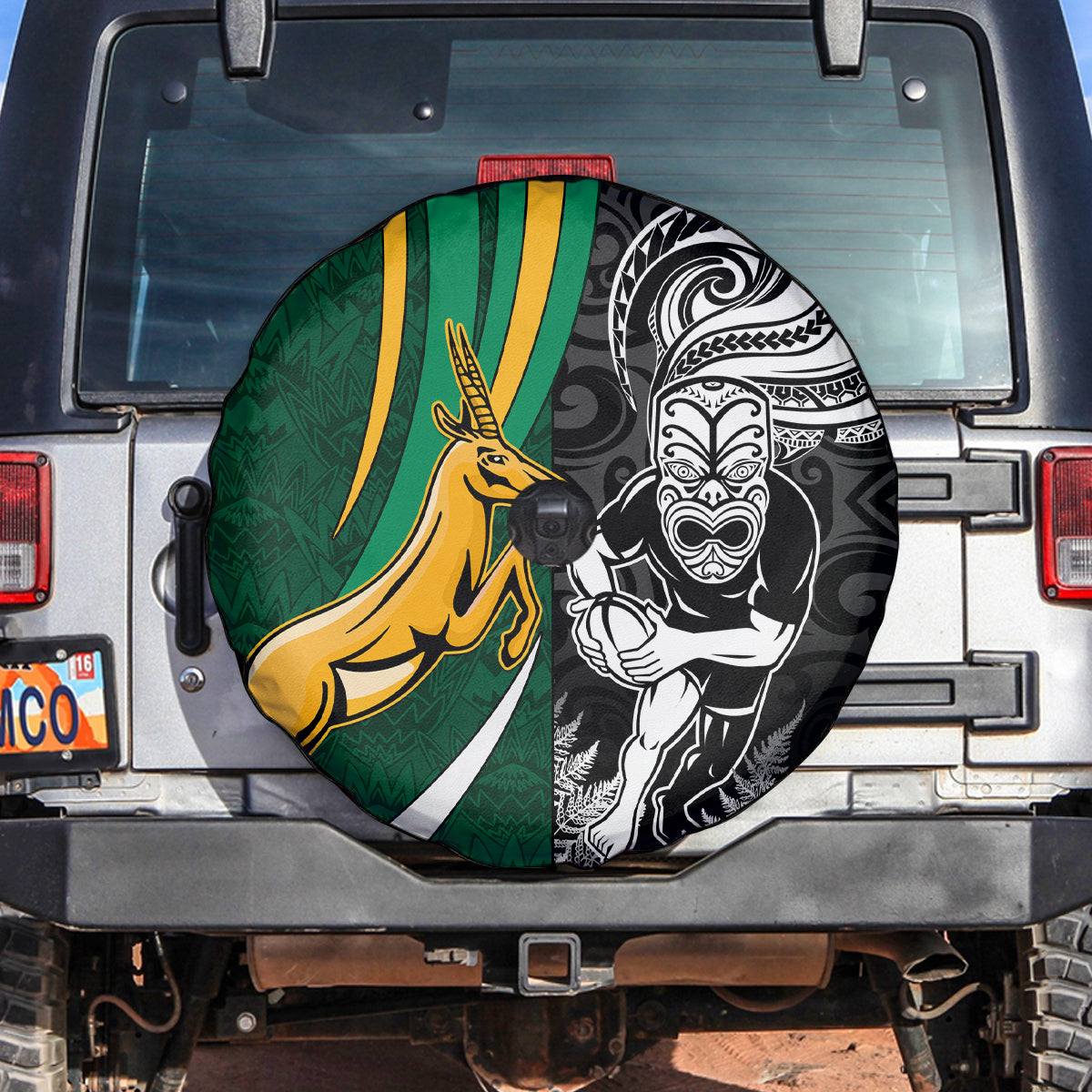 New Zealand and South Africa Rugby Spare Tire Cover Silver Fern Protea Pattern World Cup 2023 LT01 - Polynesian Pride