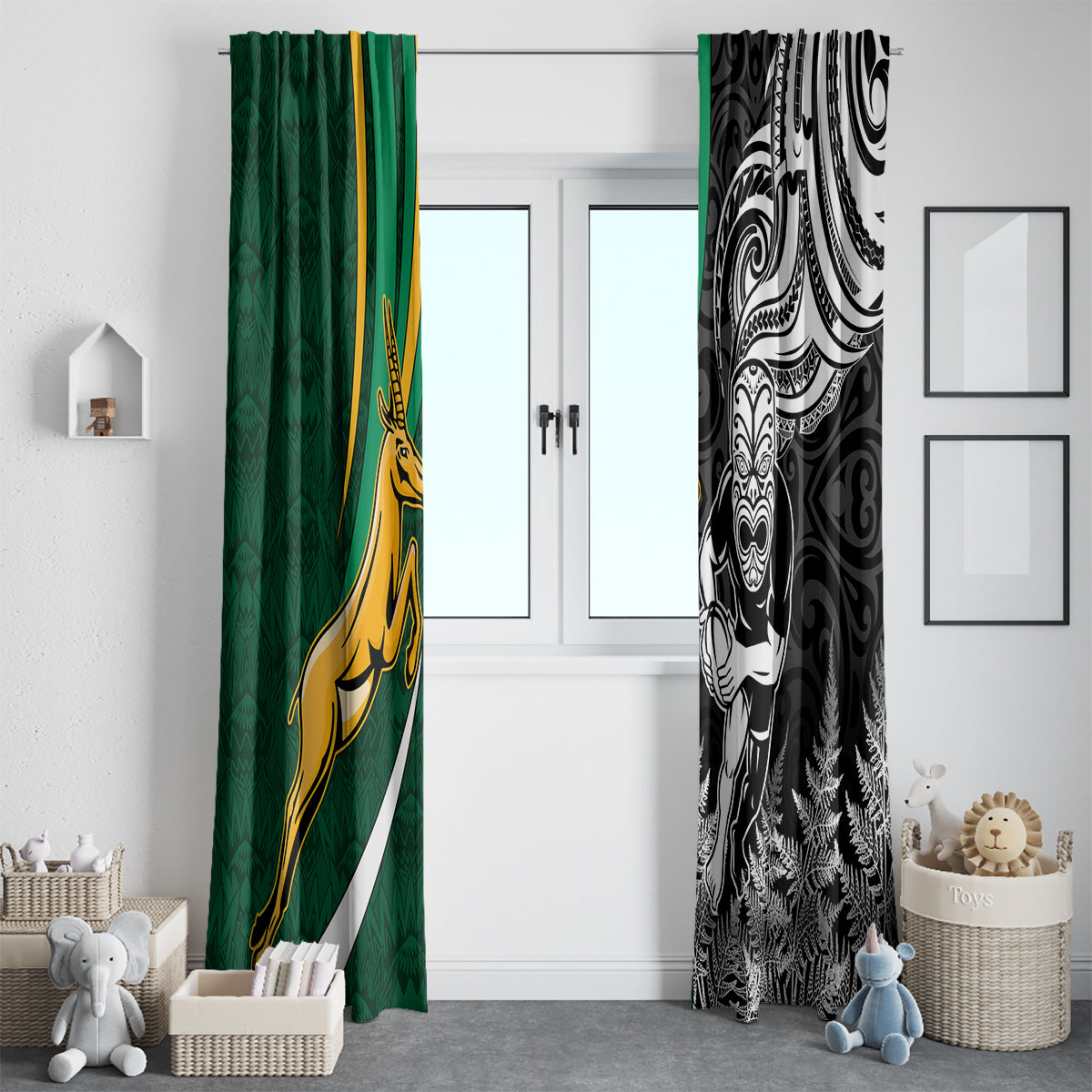New Zealand and South Africa Rugby Window Curtain Silver Fern Protea Pattern World Cup 2023 LT01 - Polynesian Pride