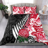 New Zealand and England Rugby Bedding Set Silver Fern With Red Rose World Cup 2023 LT01 - Polynesian Pride
