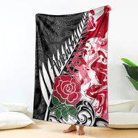 New Zealand and England Rugby Blanket Silver Fern With Red Rose World Cup 2023 LT01 Art - Polynesian Pride