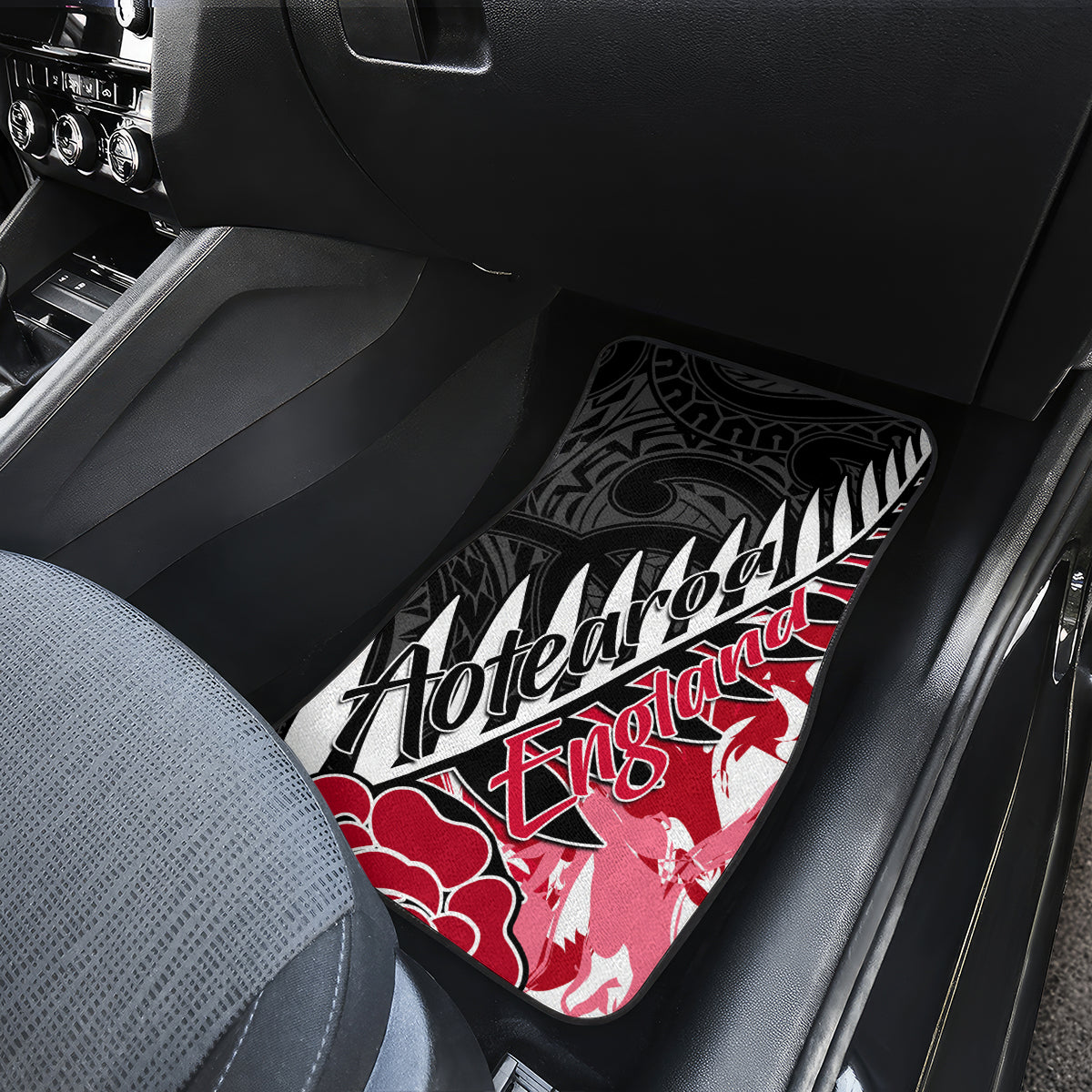 New Zealand and England Rugby Car Mats Silver Fern With Red Rose World Cup 2023 LT01 - Polynesian Pride
