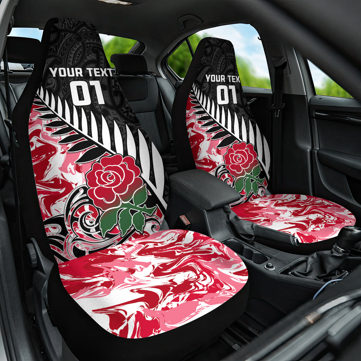New Zealand and England Rugby Car Seat Cover Silver Fern With Red Rose World Cup 2023 LT01 One Size Art - Polynesian Pride