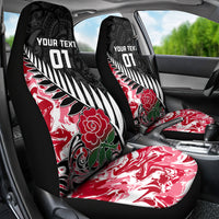 New Zealand and England Rugby Car Seat Cover Silver Fern With Red Rose World Cup 2023 LT01 - Polynesian Pride