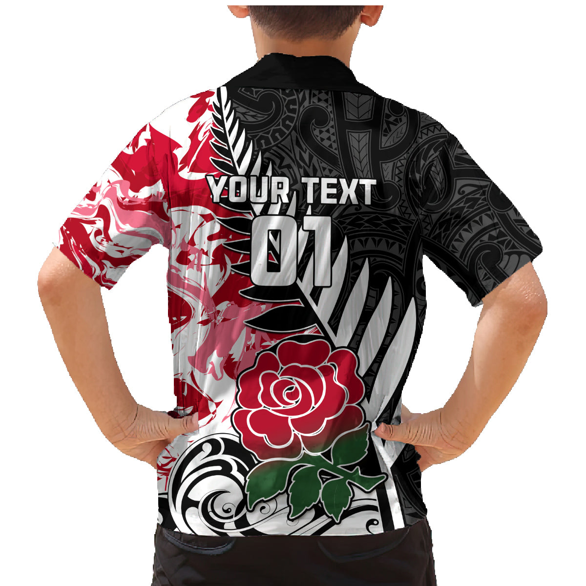 Custom New Zealand and England Rugby Family Matching Mermaid Dress and Hawaiian Shirt Silver Fern With Red Rose World Cup 2023 LT01 - Polynesian Pride