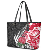 New Zealand and England Rugby Leather Tote Bag Silver Fern With Red Rose World Cup 2023 LT01 - Polynesian Pride