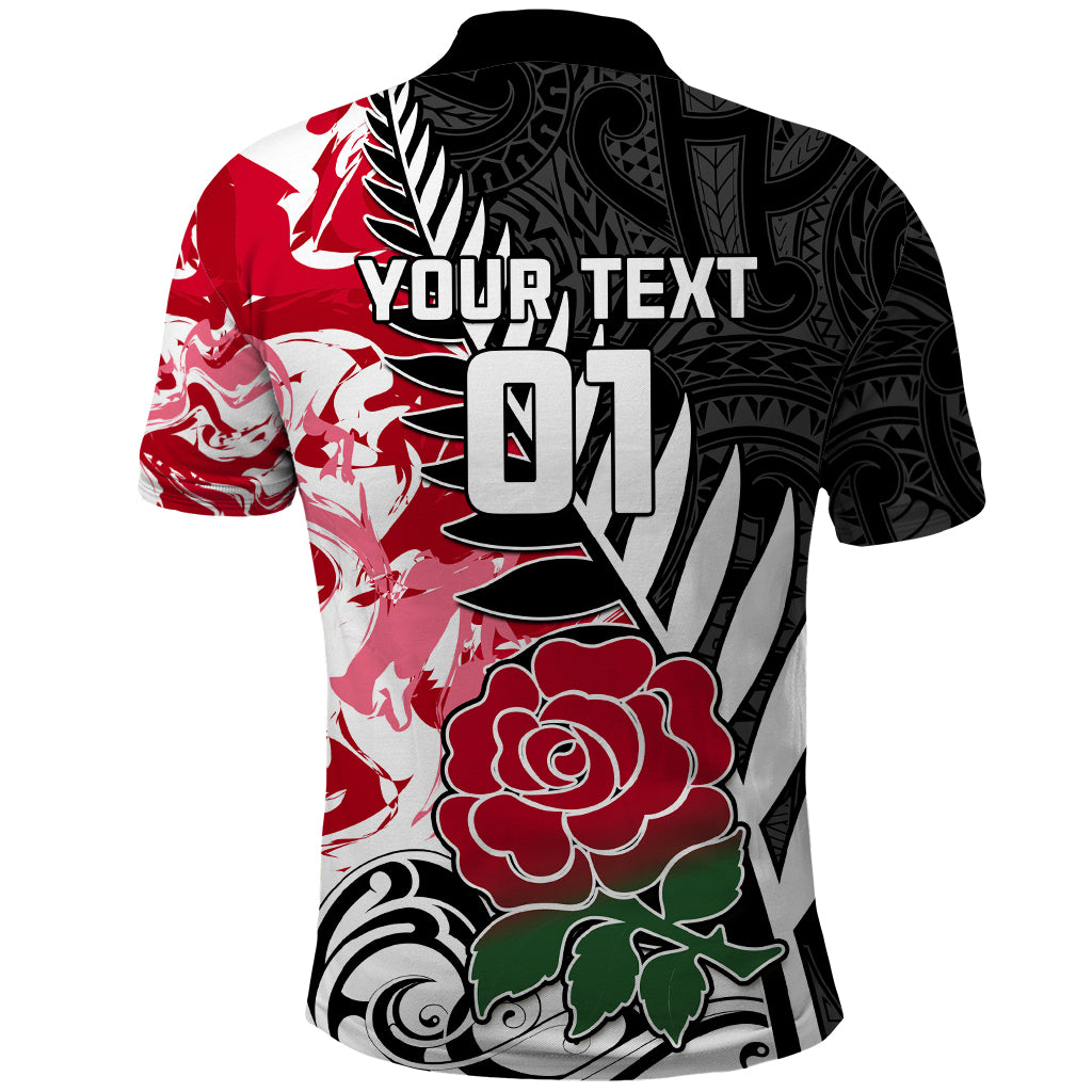 Custom New Zealand and England Rugby Polo Shirt Silver Fern With Red Rose World Cup 2023 LT01 - Polynesian Pride