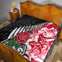 New Zealand and England Rugby Quilt Silver Fern With Red Rose World Cup 2023 LT01 - Polynesian Pride