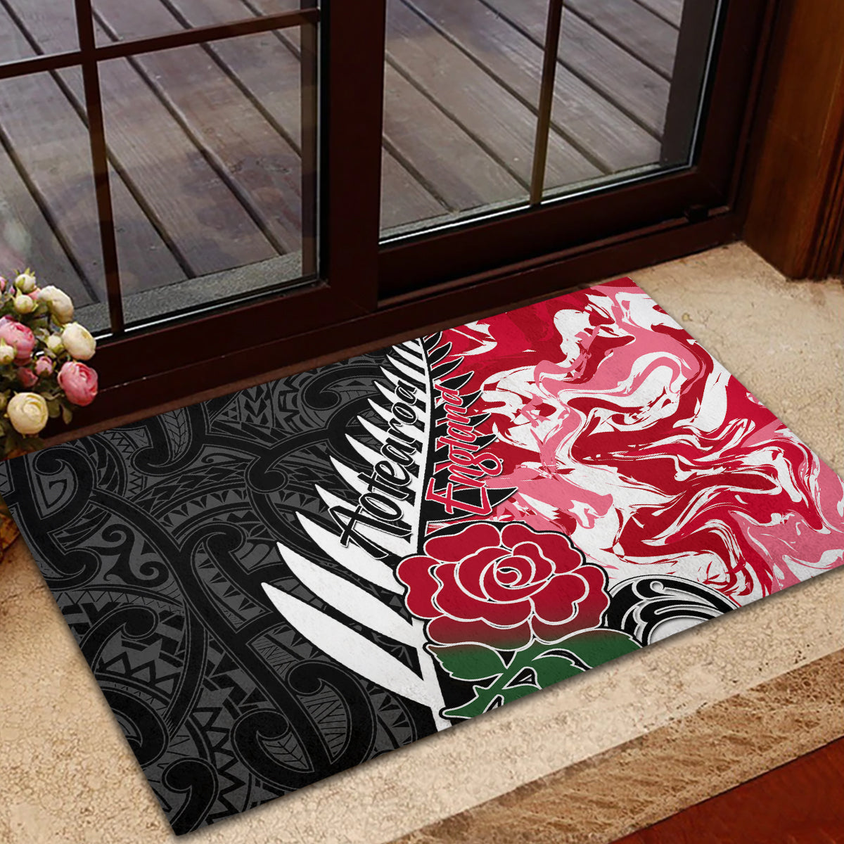 New Zealand and England Rugby Rubber Doormat Silver Fern With Red Rose World Cup 2023 LT01 - Polynesian Pride
