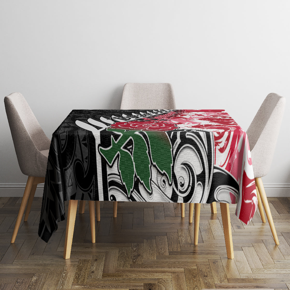 New Zealand and England Rugby Tablecloth Silver Fern With Red Rose World Cup 2023 LT01 - Polynesian Pride