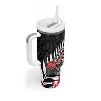 New Zealand and England Rugby Tumbler With Handle Silver Fern With Red Rose