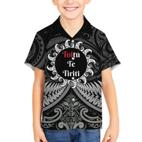 Personalised Toitu Te Tiriti Aotearoa Silver Fern Family Matching Long Sleeve Bodycon Dress and Hawaiian Shirt New Zealand Maori Pattern LT01 Son's Shirt Black - Polynesian Pride