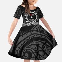 Personalised Toitu Te Tiriti Aotearoa Silver Fern Family Matching Off Shoulder Maxi Dress and Hawaiian Shirt New Zealand Maori Pattern LT01 Daughter's Dress Black - Polynesian Pride