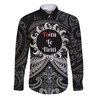 Personalised Toitu Te Tiriti Aotearoa Silver Fern Family Matching Off Shoulder Maxi Dress and Hawaiian Shirt New Zealand Maori Pattern LT01 Dad's Shirt - Long Sleeve Black - Polynesian Pride
