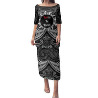Personalised Toitu Te Tiriti Aotearoa Silver Fern Family Matching Puletasi and Hawaiian Shirt New Zealand Maori Pattern LT01 Mom's Dress Black - Polynesian Pride