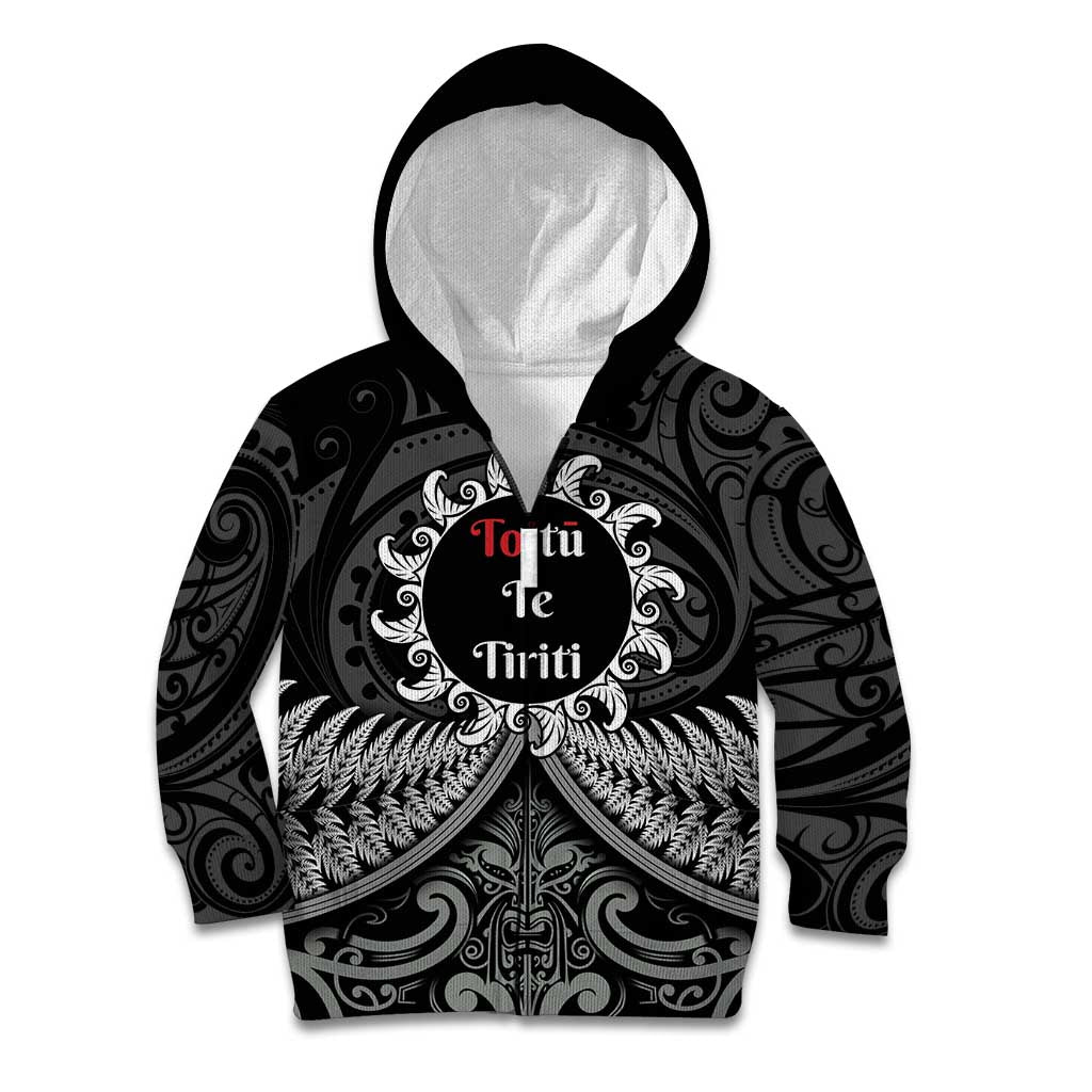 Personalised Toitu Te Tiriti Aotearoa Silver Fern Kid Hoodie New Zealand Maori Pattern