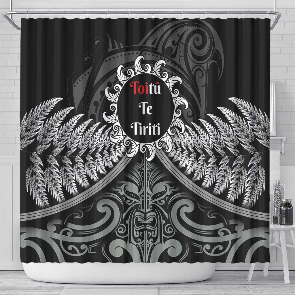 Toitu Te Tiriti Aotearoa Silver Fern Shower Curtain New Zealand Maori Pattern LT01 - Polynesian Pride