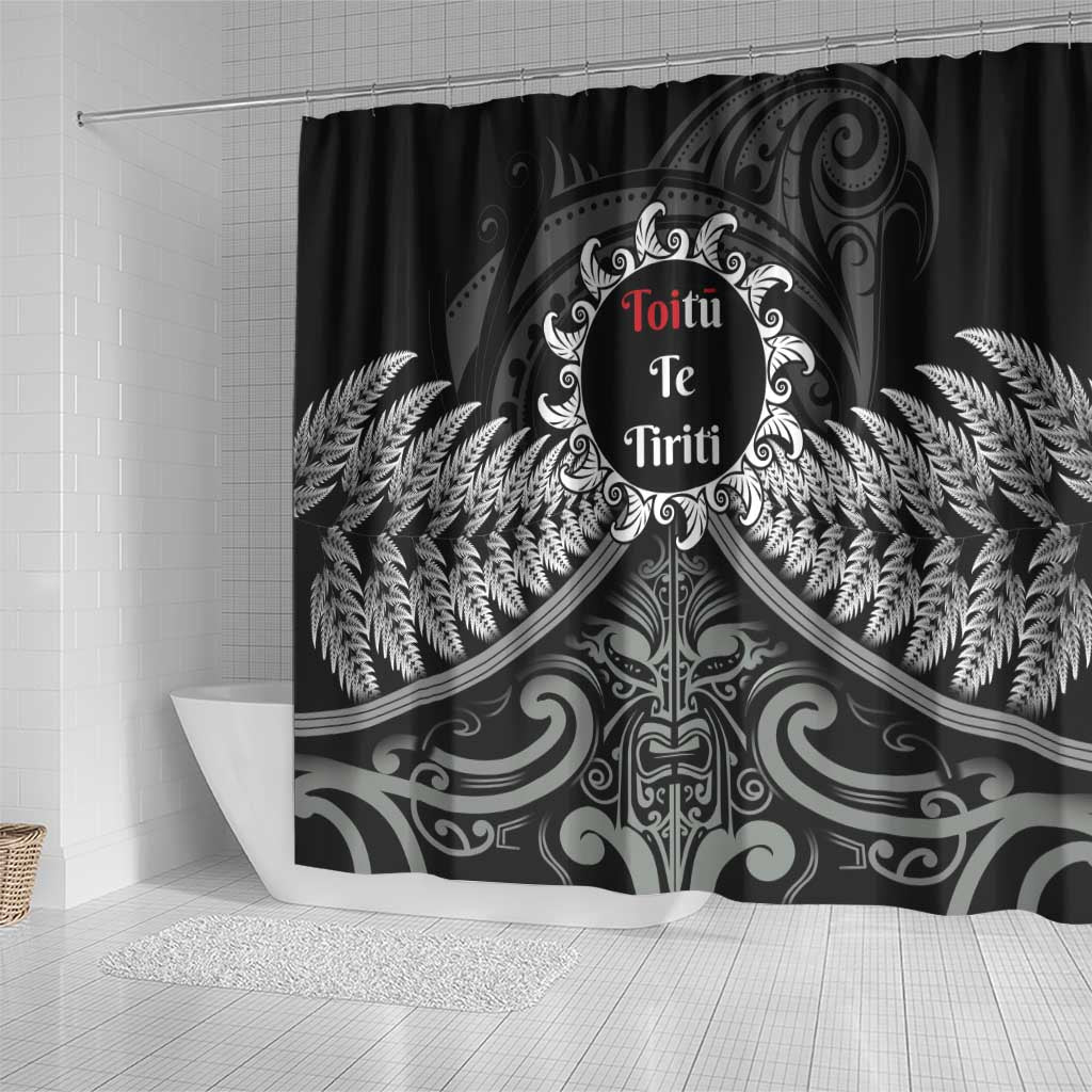 Toitu Te Tiriti Aotearoa Silver Fern Shower Curtain New Zealand Maori Pattern LT01 - Polynesian Pride