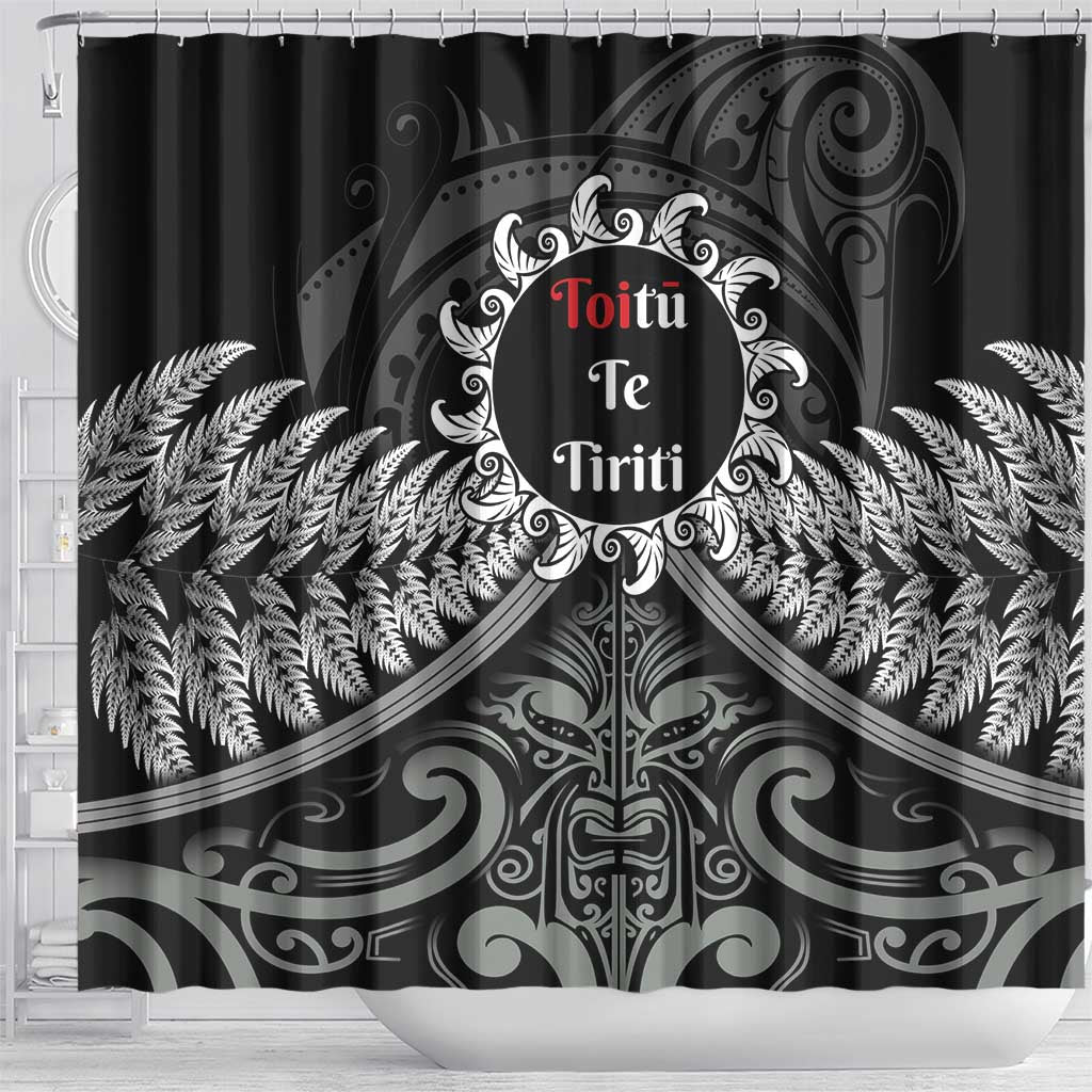 Toitu Te Tiriti Aotearoa Silver Fern Shower Curtain New Zealand Maori Pattern LT01 - Polynesian Pride