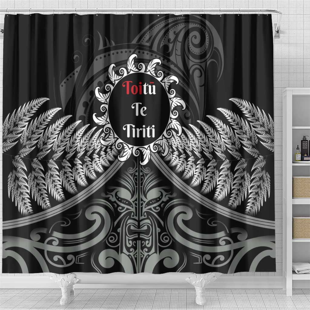 Toitu Te Tiriti Aotearoa Silver Fern Shower Curtain New Zealand Maori Pattern LT01 - Polynesian Pride