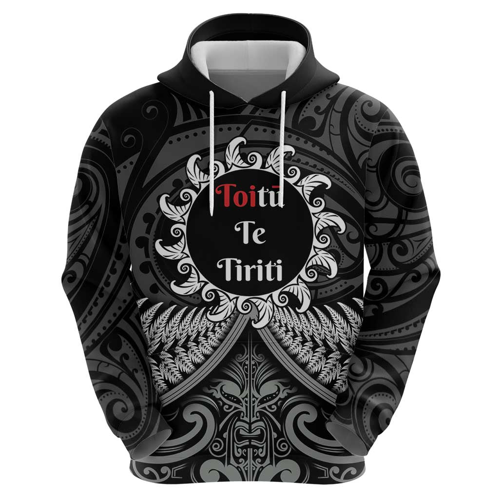 Personalised Toitu Te Tiriti Aotearoa Silver Fern Zip Hoodie New Zealand Maori Pattern