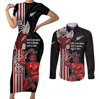 Toitu Te Reo Maori Toitu Te Whenua Toitu Te Tiriti Couples Matching Short Sleeve Bodycon Dress and Long Sleeve Button Shirt Maori Warrior New Zealand