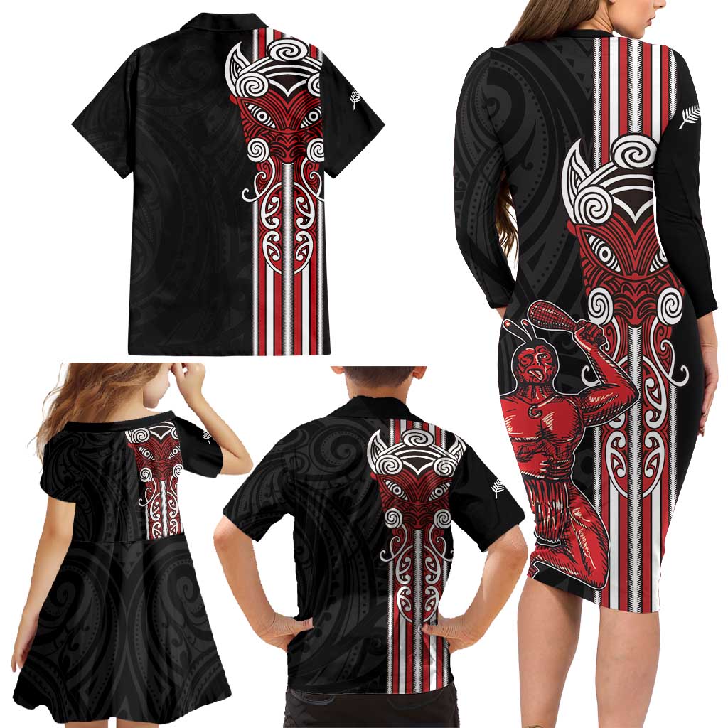 Toitu Te Reo Maori Toitu Te Whenua Toitu Te Tiriti Family Matching Long Sleeve Bodycon Dress and Hawaiian Shirt Maori Warrior New Zealand LT01 - Polynesian Pride