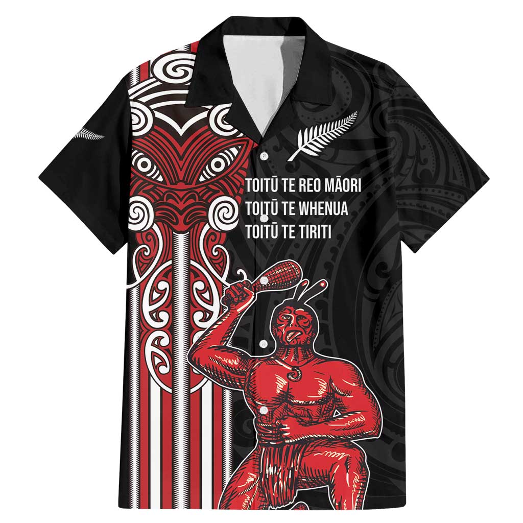 Toitu Te Reo Maori Toitu Te Whenua Toitu Te Tiriti Family Matching Mermaid Dress and Hawaiian Shirt Maori Warrior New Zealand LT01 Dad's Shirt - Short Sleeve Black - Polynesian Pride